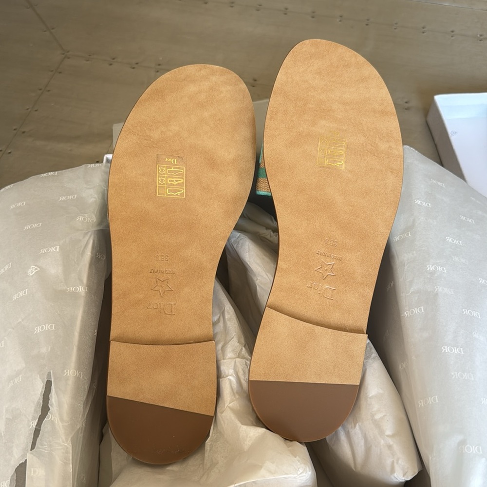 Christian Dior dway slide sandal flat aquamarine logo canvas leather sz 38.5 - Picture 9 of 9